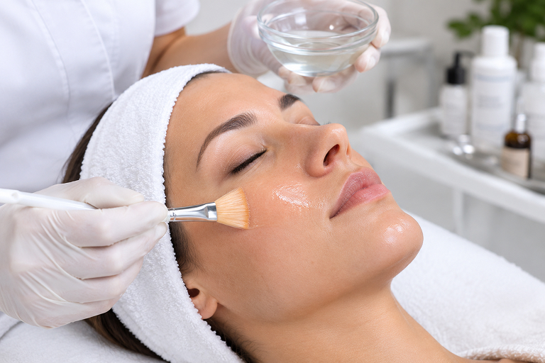 applying chemical peel to face